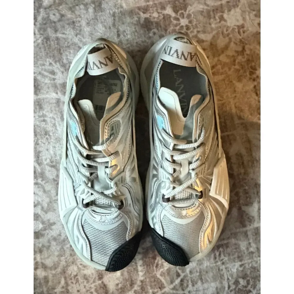 $1,195 NIB Lanvin Silver Flash-X Low Top Leather Sneakers Shoes Size 13 (46)